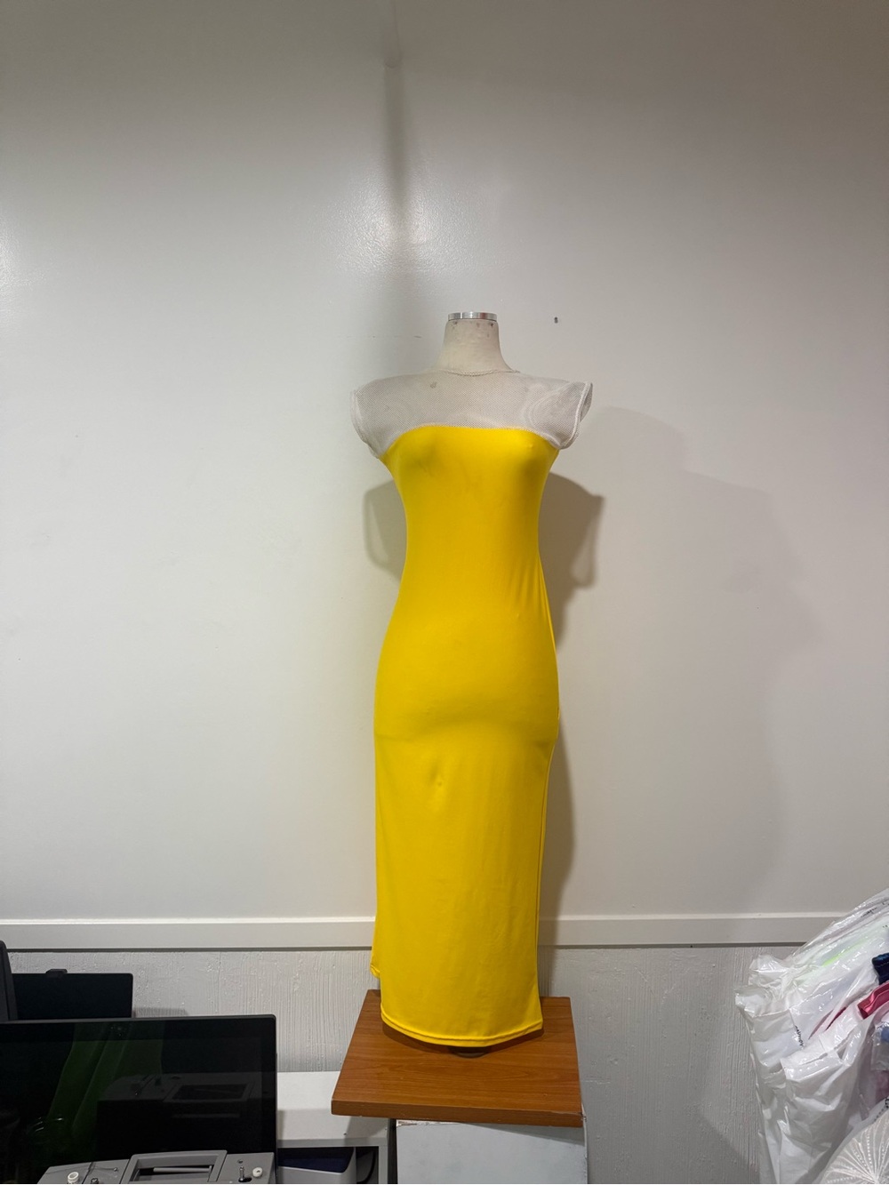 Yellow Strapless Bodycon Maxi Dress